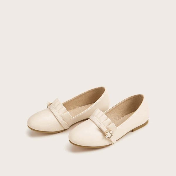 

Girls Ruffle Decor Buckle Strap Flats