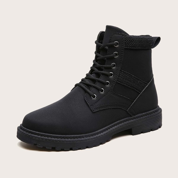 

Men Woven Detail Lace-up Front Boots, Black