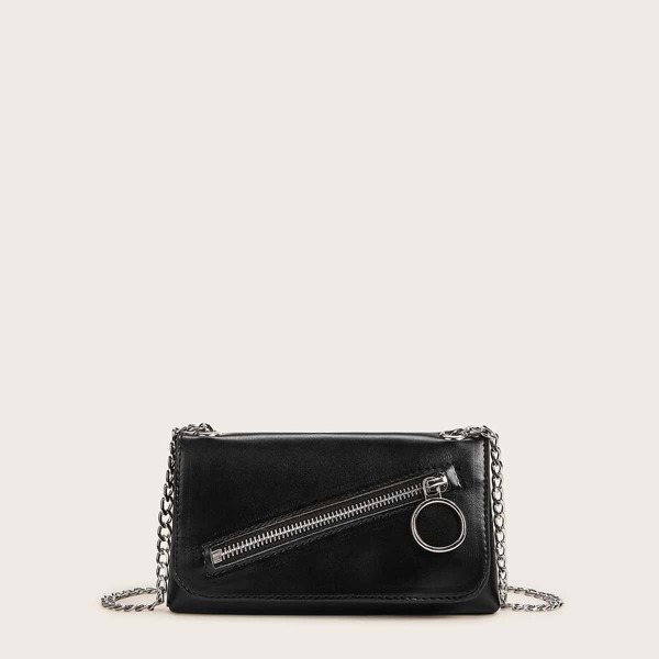 

Zip Decor Chain Crossbody Bag