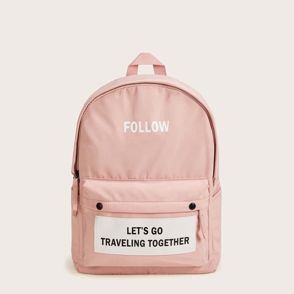 

Slogan Print Pocket Front Backpack