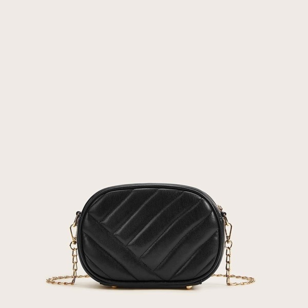 

Quilted Chain Crossbody Bag, Black