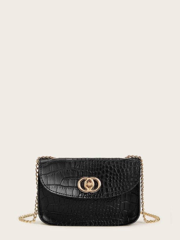 

Croc Embossed Chain Bag, Black