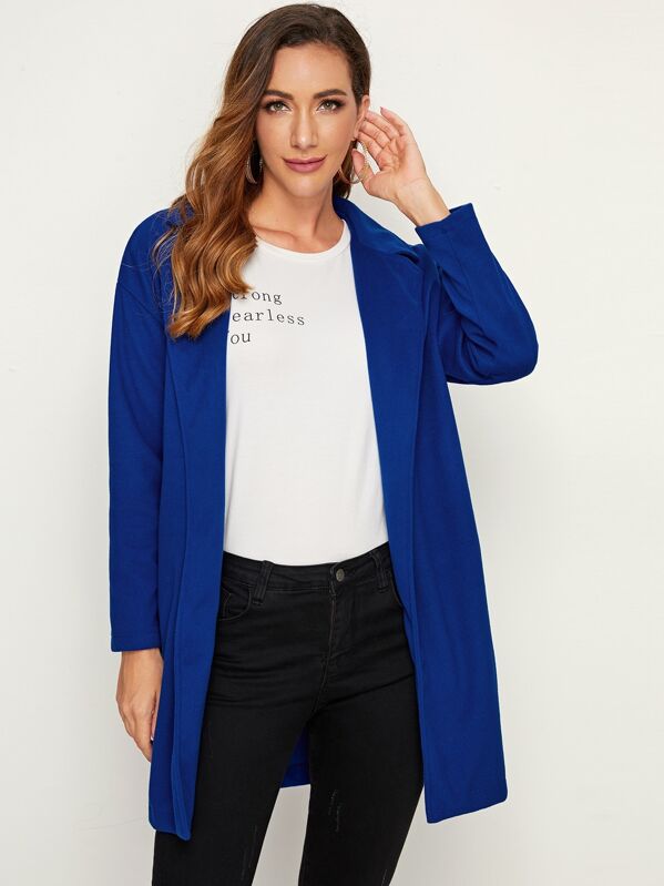 

Solid Open Front Lapel Coat, Blue, Denise
