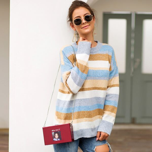 

Space Dye Striped Crew Neck Sweater, Multicolor