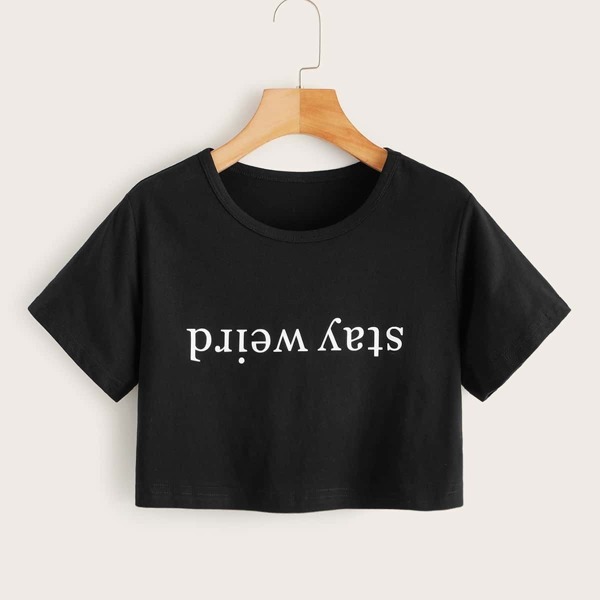 

Slogan Graphic Round Neck Crop Tee