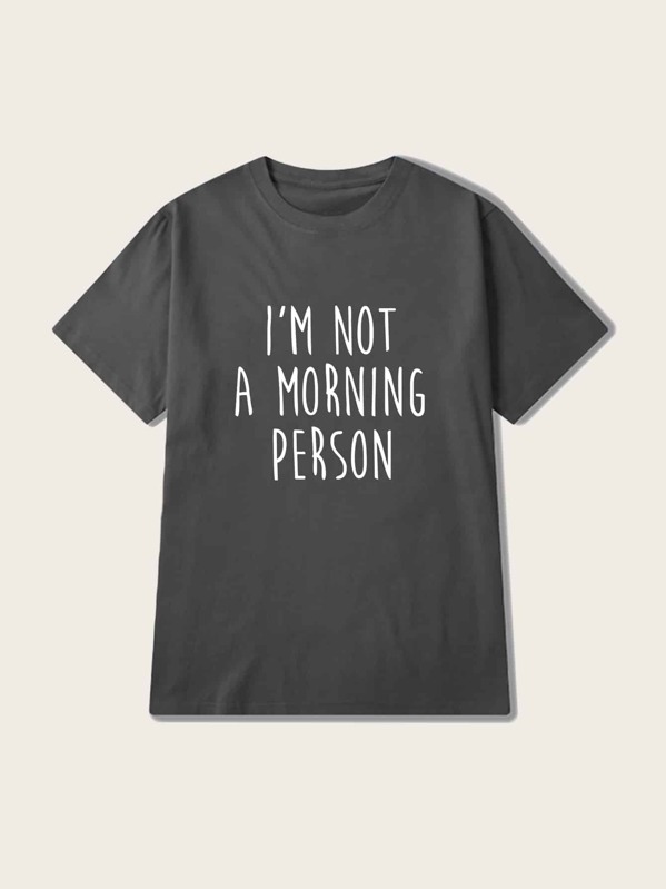 

Men Slogan Print Crew Neck Tee, Grey
