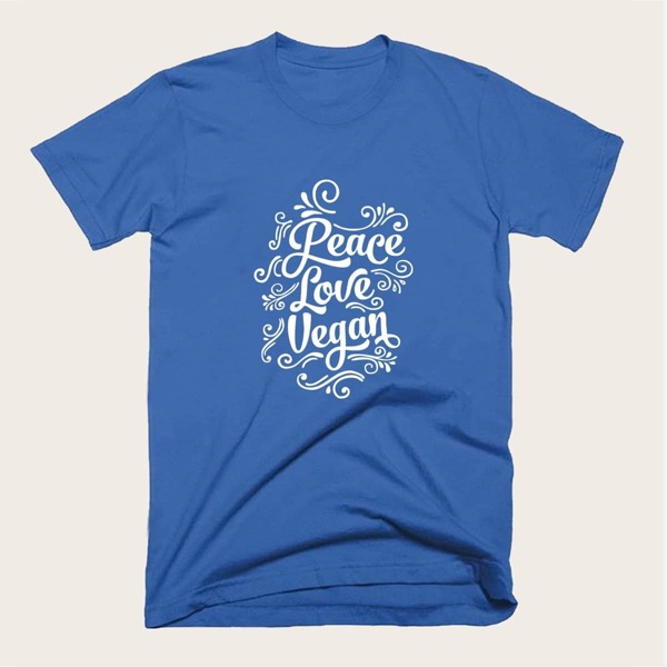 

Men Slogan Print Crew Neck Tee, Blue