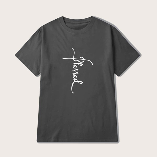 

Men Letter Graphic Crew Neck Tee, Grey