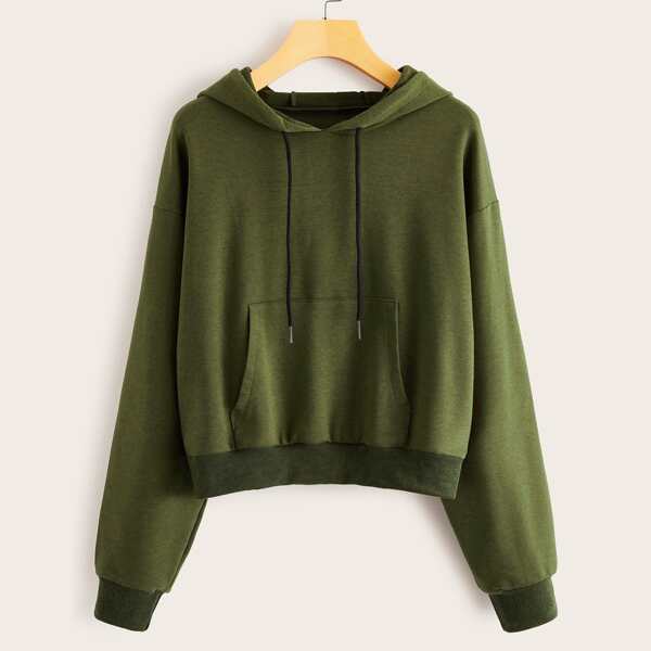 

Kangaroo Pocket Drop Shoulder Drawstring Hoodie, Army green