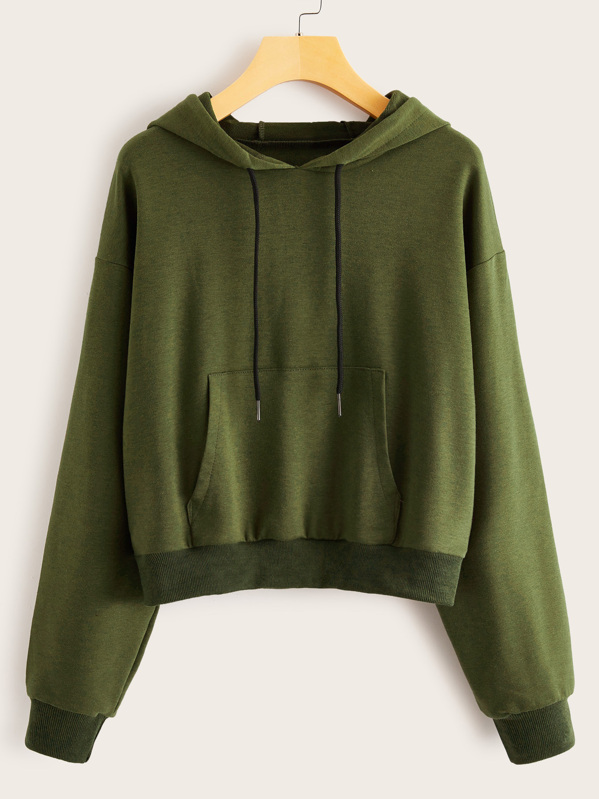 

Kangaroo Pocket Drop Shoulder Drawstring Hoodie, Army green