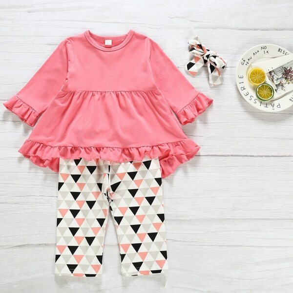 

Toddler Girls High Low Top With Geometric Print Pants