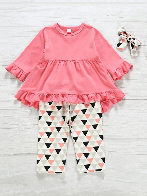 

Toddler Girls High Low Top With Geometric Print Pants, Multicolor