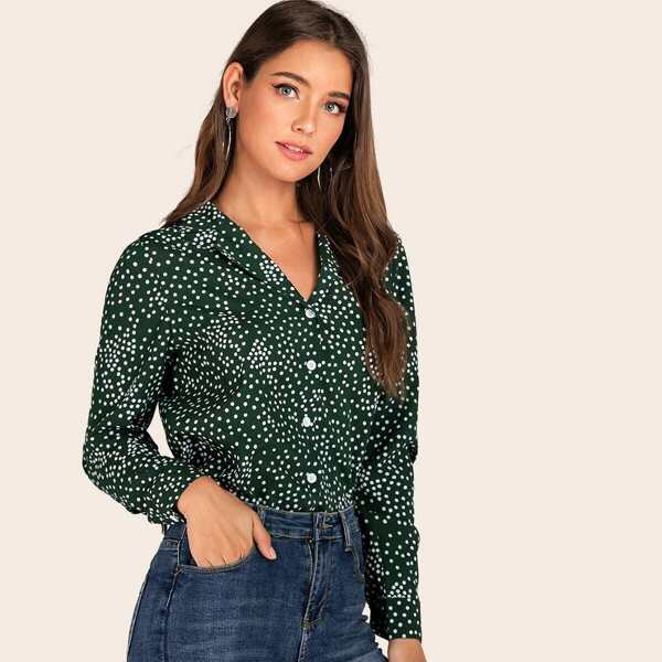 

Single Breasted Polka Dot Blouse, Green