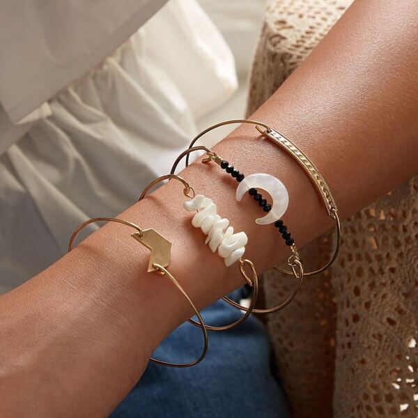 

Moon & Bar Decor Bracelet 4pcs