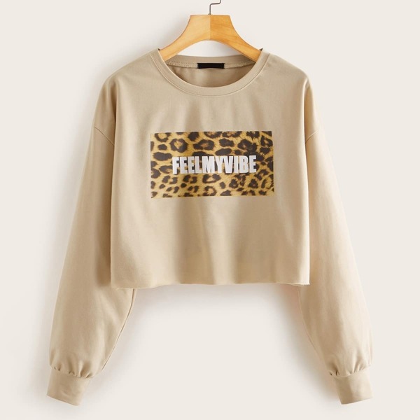 

Letter & Leopard Crop Pullover