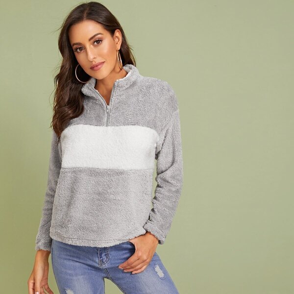 

Cut And Sew Half Placket Teddy Sweatshirt