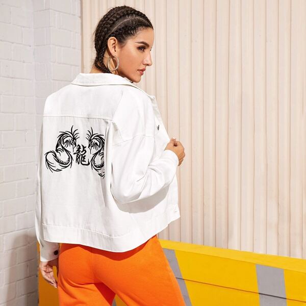 

Dragon & Chinese Character Embroidery Back Jacket