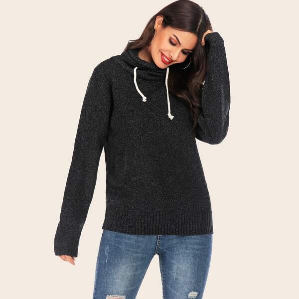 

Space Dye Cowl Neck Drawstring Sweater