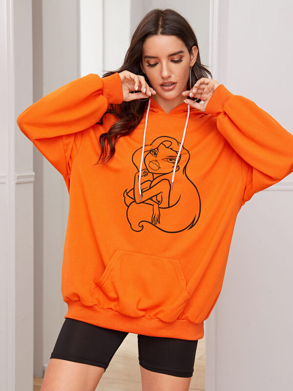 

Neon Orange Figure Graphic Drawstring Hooded Sweatshirt, Juliana