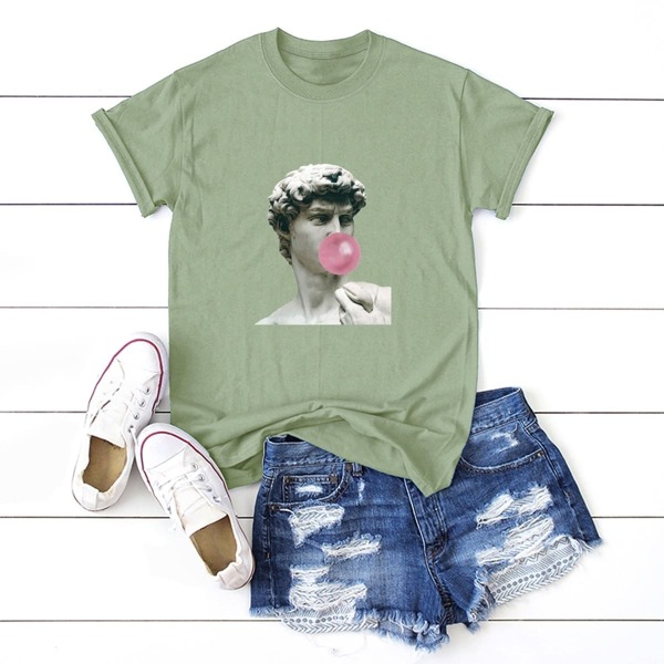 

Round Neck Figure Print Tee, Green