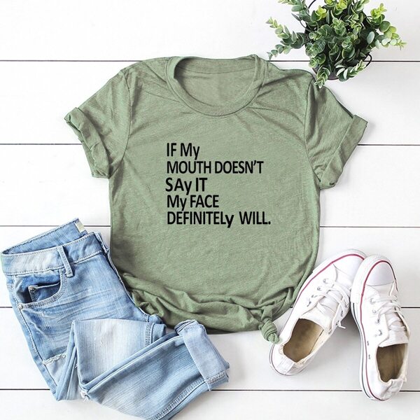 

Round Neck Slogan Graphic Tee, Army green