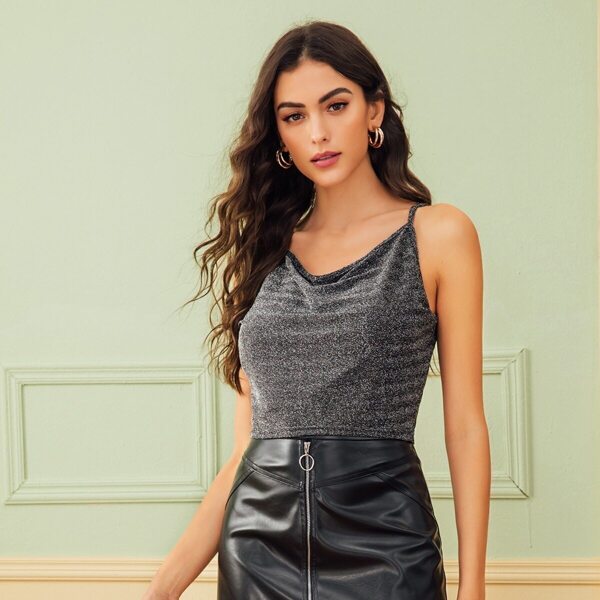 

Glitter Draped Neck Cami Top