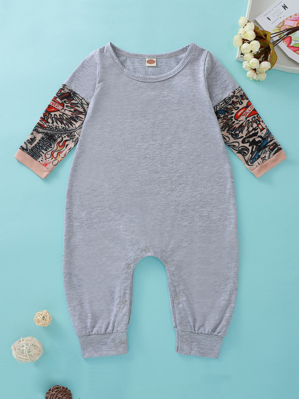 

Baby Boy Contrast Sleeve Popper Jumpsuit, Grey