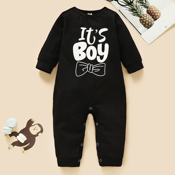 

Baby Boy Slogan Graphic Popper Jumpsuit, Black