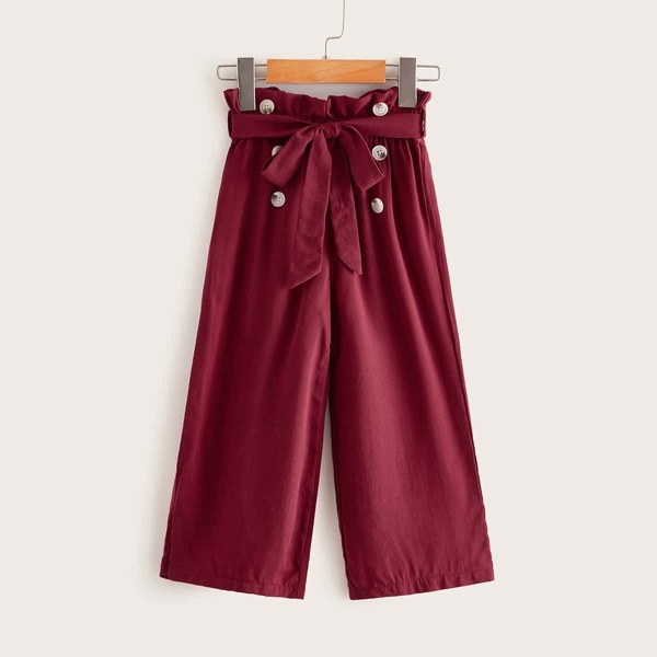 

Toddler Girls Double Breasted Paperbag Culotte Pants, Burgundy