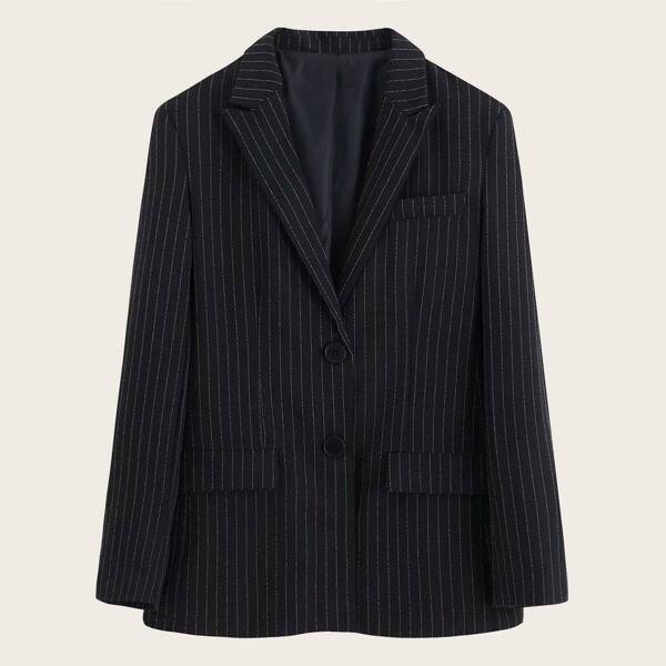 

Lapel Collar Single Breasted Striped Blazer