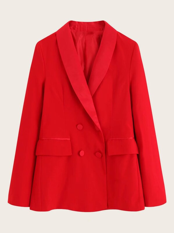 

Shawl Collar Double Breasted Solid Blazer, Red