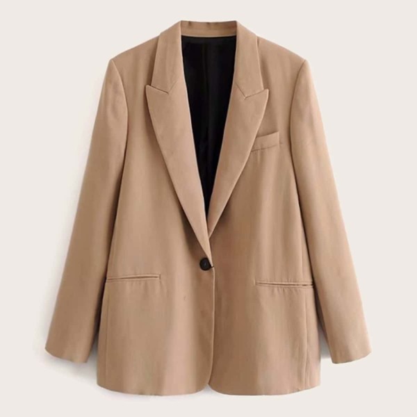 

Lapel Collar Single Button Blazer, Khaki