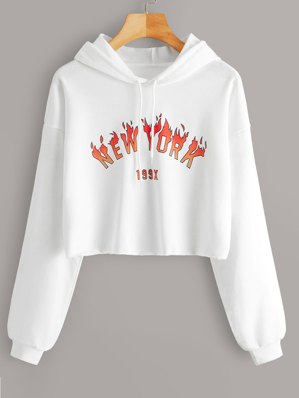 

Letter & Number Graphic Drawstring Hoodie, White