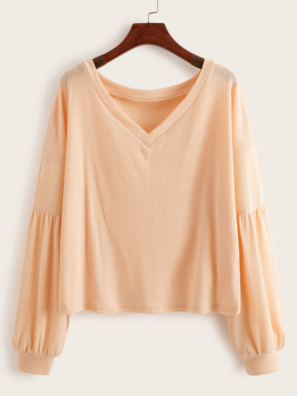 

V-neck Drop Shoulder Sweatshirt, Nude