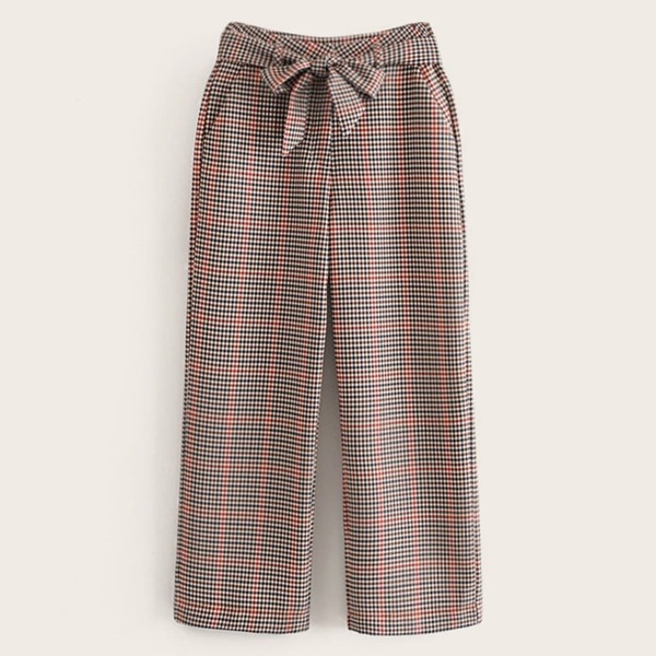 

Houndstooth Self Tie Wide Leg Pants, Multicolor