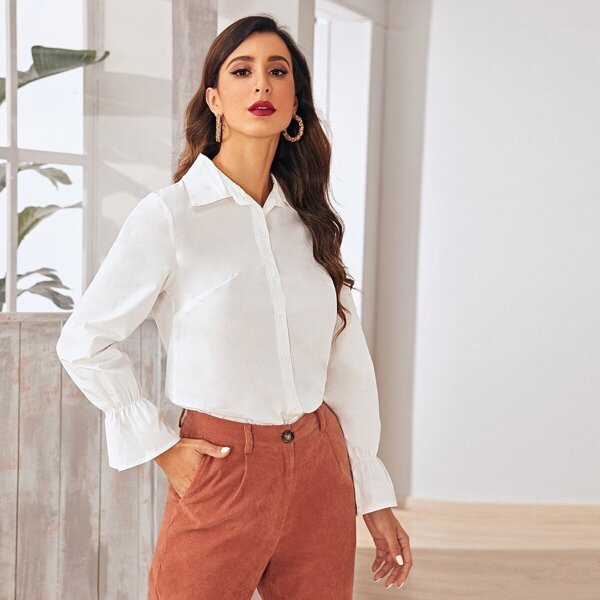 

Single Breasted Flounce Sleeve Blouse