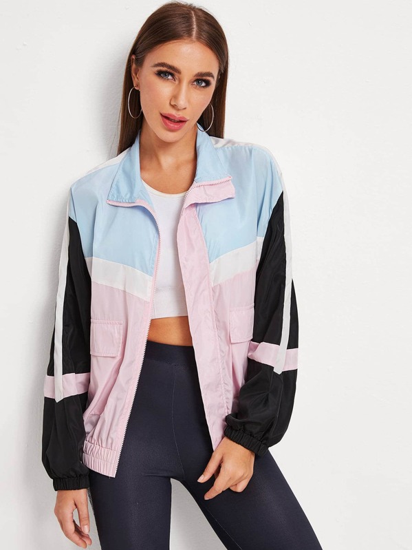 

Flap Pocket Cut And Sew Windbreak Jacket, Multicolor, Hanna