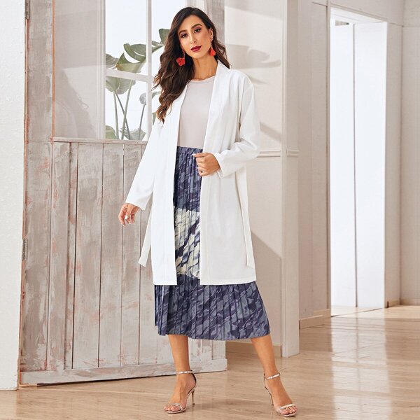 

Solid Self Belted Kimono, White