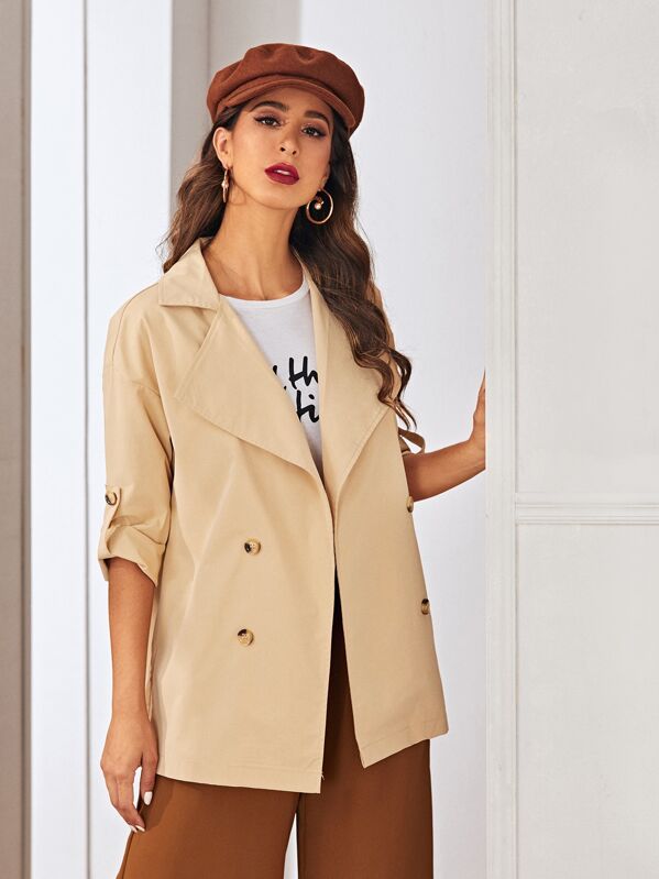 

Lapel Collar Double Button Trench Coat, Khaki, Gabe