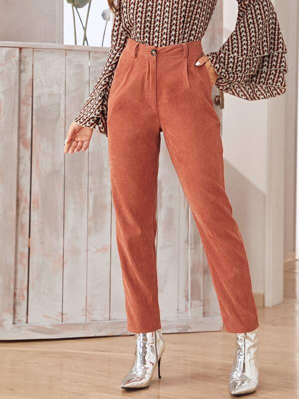 

Solid Pocket Side Corduroy Pants, Red, Gabe