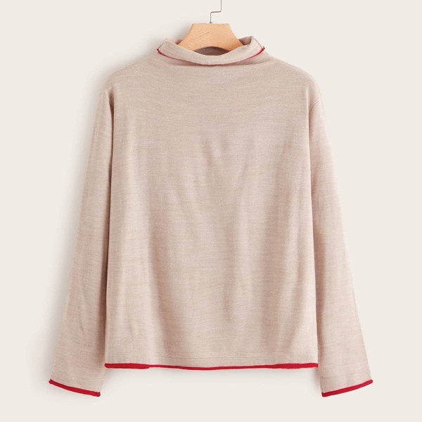 Plus Piping Trim High Neck Sweater, Pink pastel