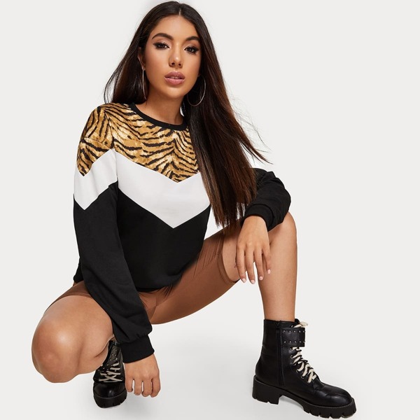 

Cut And Sew Tiger Print Sweatshirt, Multicolor