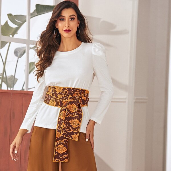 

Puff Sleeve T-shirt With Tribal Belt, White