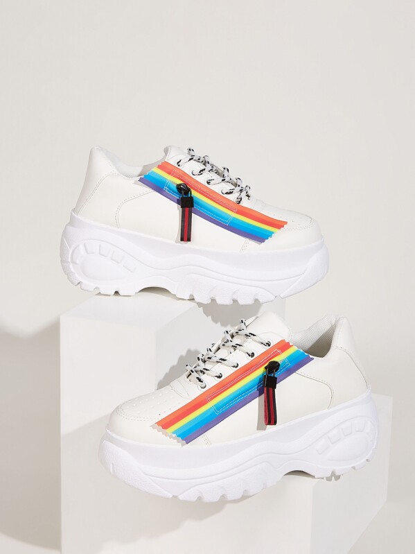 

Rainbow Lace-up Chunky Sneakers, White