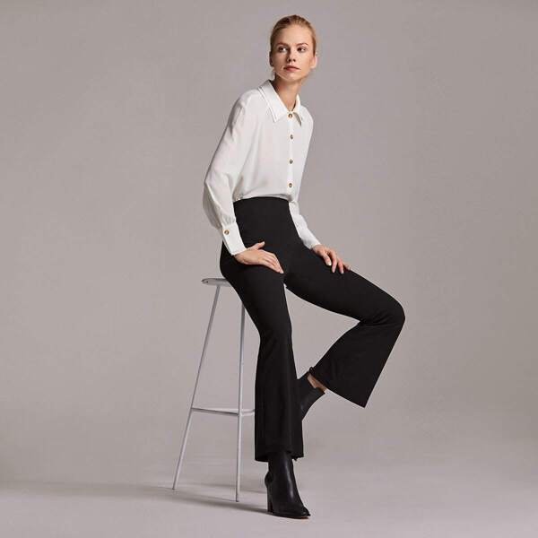 

Solid Flare Leg Pants, Black