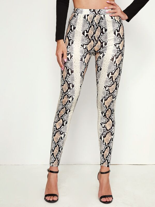 

Elastic Waist Snakeskin Print Leggings, Multicolor, Denise