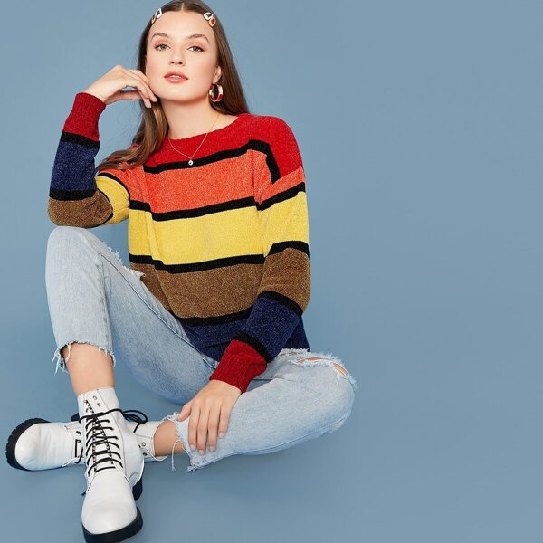 

Colorblock Drop Shoulder Striped Sweater, Multicolor