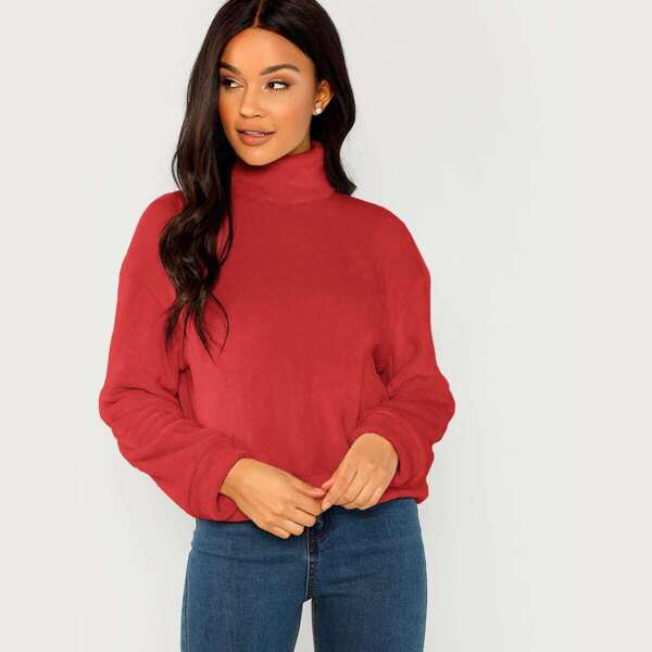 

High Neck Zip Detail Teddy Sweatshirt