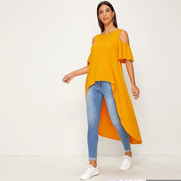 

Cold Shoulder Dip Hem Top, Yellow bright