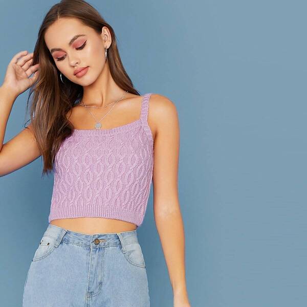 

Solid Crop Cable Knit Top, Purple pastel